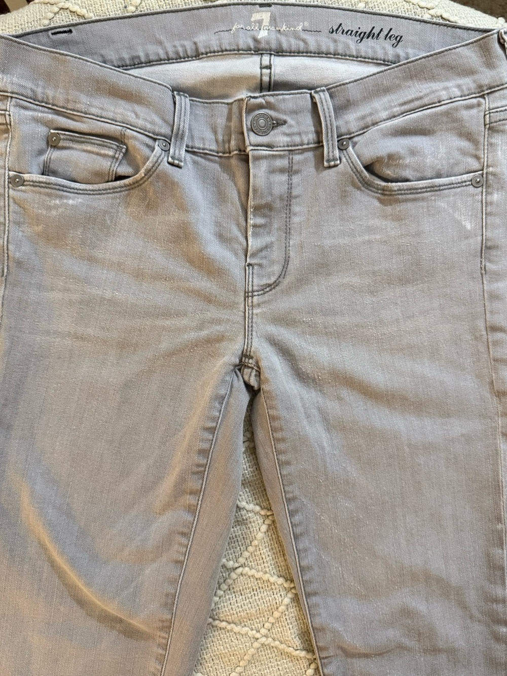 7 For All Mankind Gray Straight Leg Jeans Raw Hem Size 30